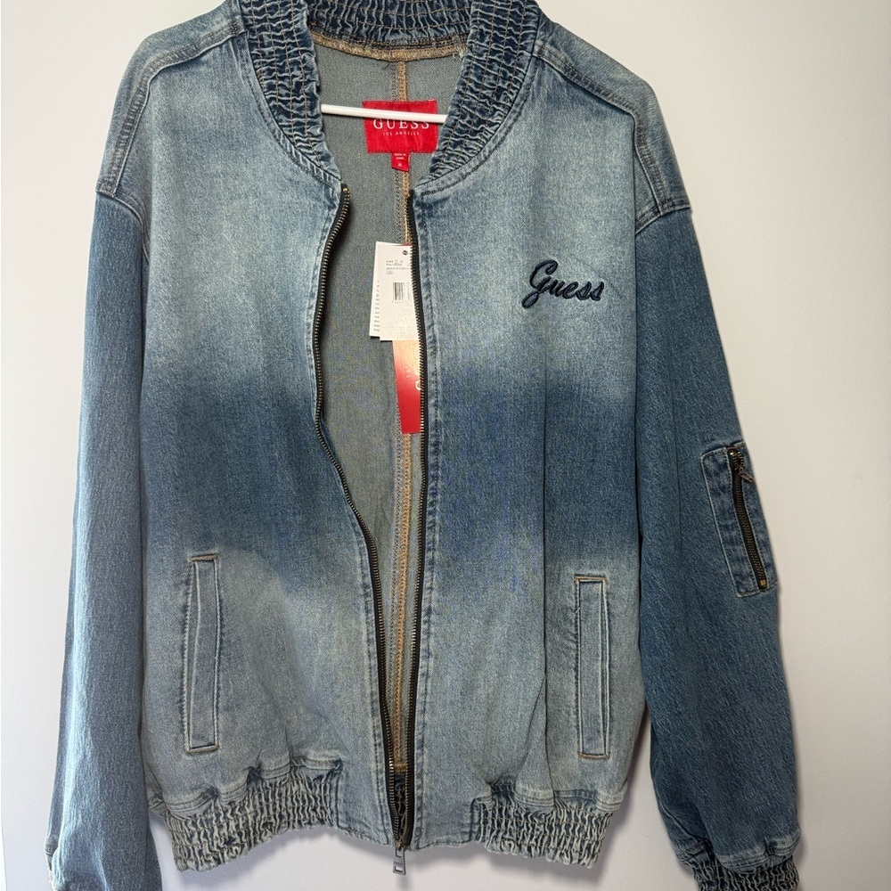Guess Light Blue Denim Bomber Jacket
